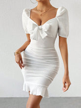 Women'S Sweetheart Neck Short Puff Sleeve Bodycon Dress